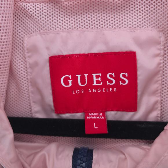 Guess Mens Colorblock Hooded Half Zip Pullover Windbreaker Zipper Front Pocket L - Picture 6 of 13